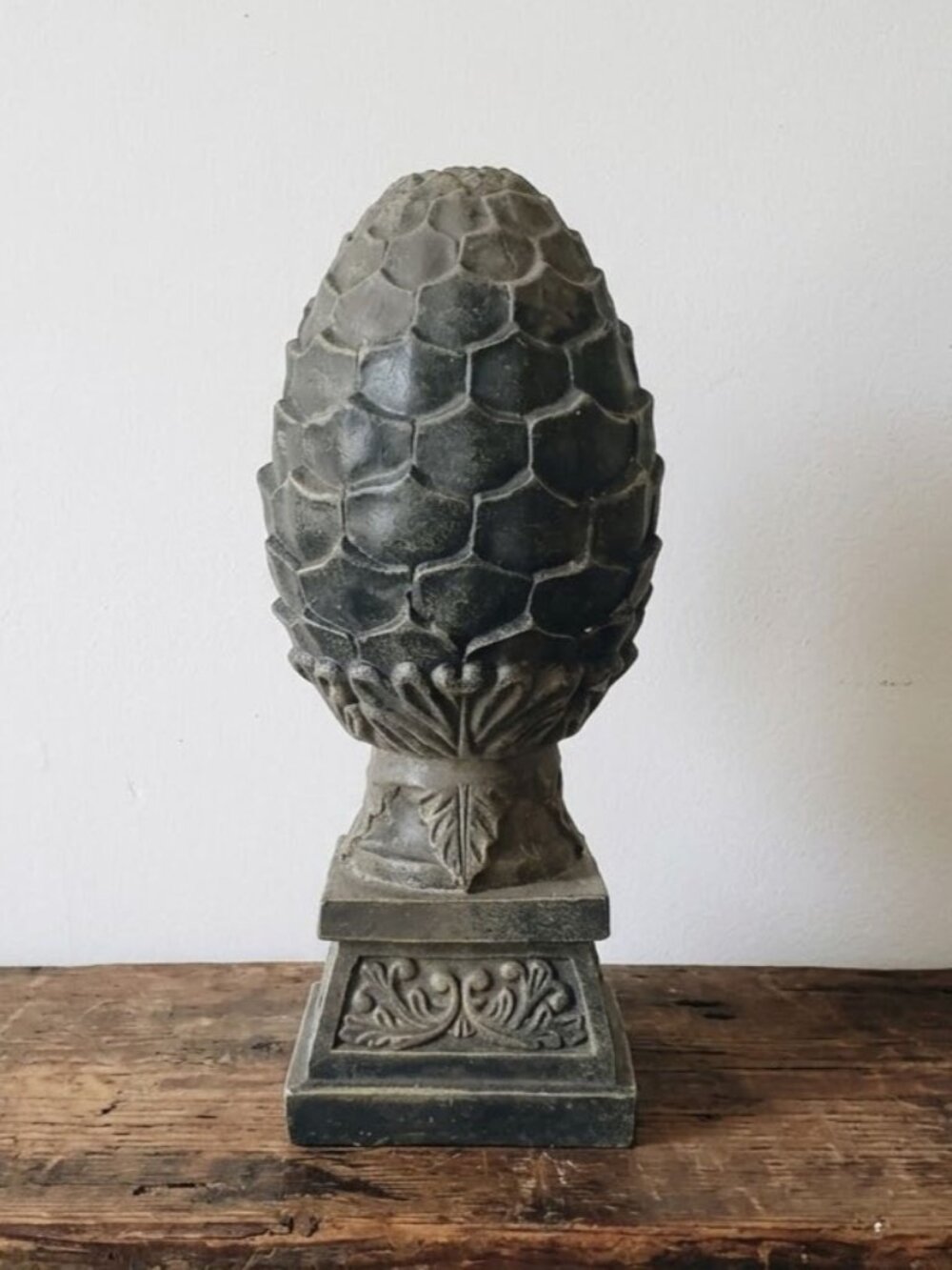 Share Vintage Resin Bookshelf Finial Pinecone Artichoke Gray Stone Look Bookend